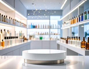 Elegant Porcelain Podium  Perfume Lab Display with Floating Particles