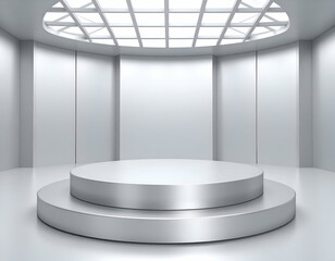 Elegant Platinum Podium Circular Chamber of Light with White Gradients
