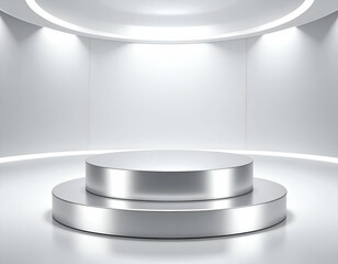 Elegant Silver Podium Circular Chamber of Light, Modern Minimalist Design