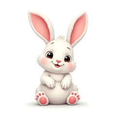 Obraz premium Adorable White Bunny Rabbit Illustration Cute Cartoon Hare for Easter, Spring, or Children's Designs