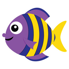 Obraz premium Vibrant striped cartoon fish illustration in blue and purple