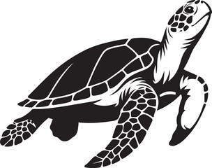 Sea turtle silhouette strong vector art, Ocean creature black and white