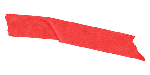 Angled red duct tape piece with sharp corner isolated on transparent background – torn adhesive...