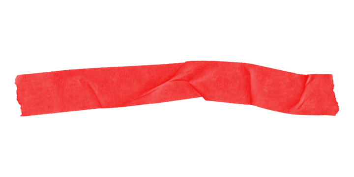 Overlapping red duct tape corners with fold lines isolated on transparent background – layered adhesive patch for design overlays, artistic mockups, or torn label compositions

