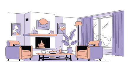 Cozy Living Room Interior Design with Fireplace and Large Window Offering Natural Light