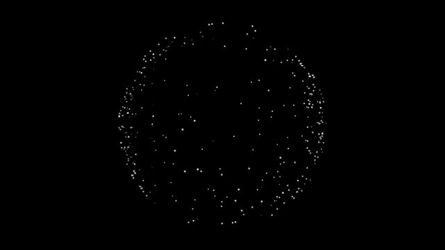 AI Particles Sphere V2, Outer Ring, Animation to depict AI Technology, Big Data, Connectivity, and Processing, generating AI Content &ndash; 8-second seamless loop, white particles on a black background.