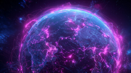Fototapeta premium Metaverse digital world cyber space 3D rendering background, neon colorful global world in cyber space, future energy power technology and internet connection concept Ai generated ...