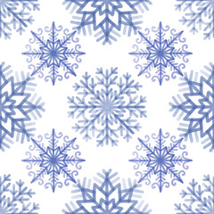 Hand drawn blue snowflakes, white background. Seamless floral pattern-765.