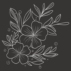 Elegant Floral Design With Hibiscus Flowers and Leaves on a Dark Background