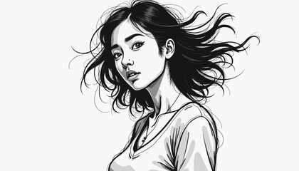 Illustration of a woman with flowing hair looking confidently