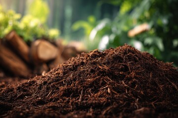Mulch Background. Close-up View of Bio Composting in Backyard Garden Box
