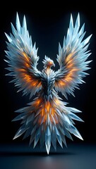 Ice phoenix crystal bird mythical creature fantasy art digital painting wallpaper background art