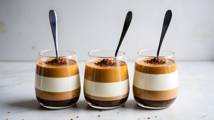 Explore delicious coffee panna cotta recipe layered dessert with chocolate shavings and spoons