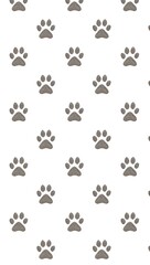 Repeating pattern of realistic stone paw prints on a clean white background isolated on white background