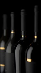 Elegant dark wine bottles row still life photography for wine lovers and connoisseurs stock photo