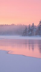 Discover the serene beauty of winter landscape pink sky and frozen lake nature photography