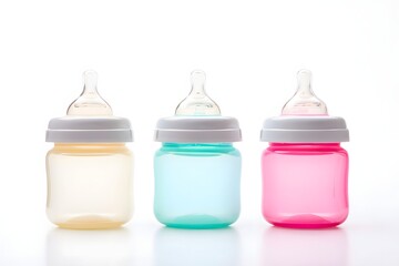 Baby bottles for newborn feeding essentials colorful plastic bottles with nipple set isolated 92