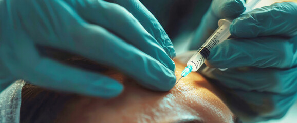 Beautician administers painkiller injection to prepare for laser hair removal on woman's leg