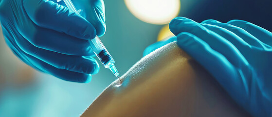 Beautician administering painkiller injection during laser hair removal session focused on woman's leg