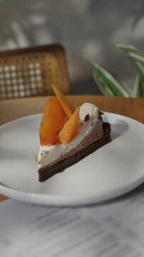piece of delicious chocolate cheesecake with fruit