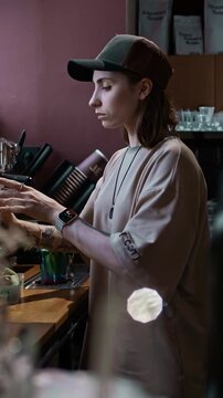 making a delicious, flavorful cappuccino on a bar