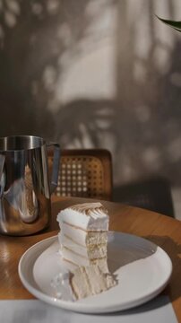 fresh sweet cake and a cup of coffee after a meal