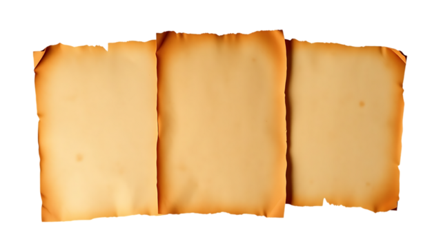 Set collection of three stained blank old book pages or sheets of vintage antique paper textured ret