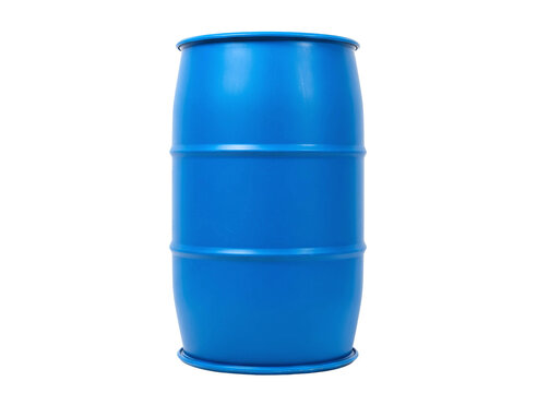 Bright blue plastic barrel container isolated on transparent background