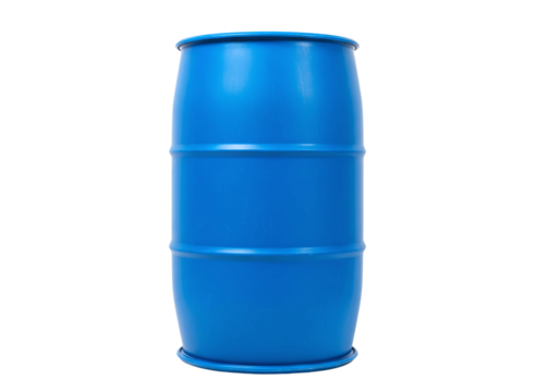 Bright blue plastic barrel container isolated on transparent background