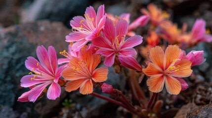 Oregon Flowers. Alpine Flowering Plant Lewisia cotyledon, Evergreen Succulent Perennial