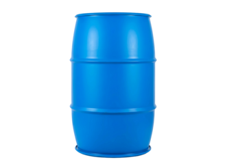 Bright blue plastic barrel container isolated on transparent background