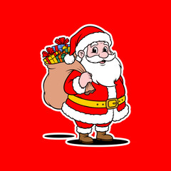 santa claus with gifts bag