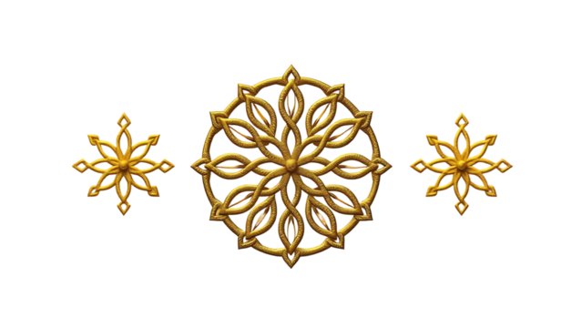 Golden flower of life symbol in three variations yoga sacred geometry zen icon with gold texture iso