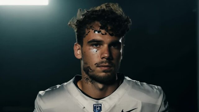 American football player portrait with eye black