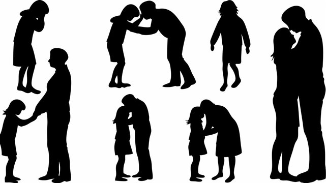 Silhouette depictions of family interactions showing affection and comfort in various poses and connections