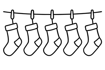 Christmas Stocking Set Minimal Line Art Vector