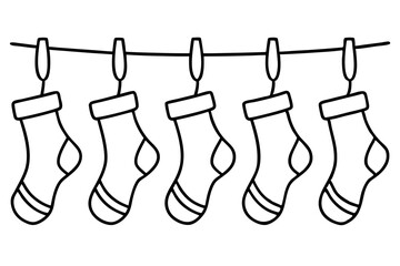 Christmas Stocking Set Minimal Line Art Vector