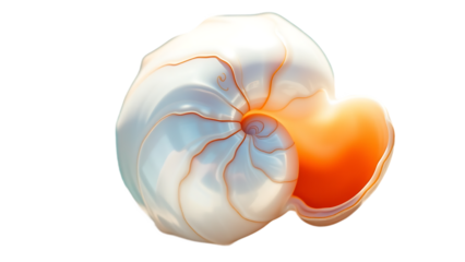 Beautiful shiny pearly nautilus shell (nautilus pompilius) isolated seaside design element with moth