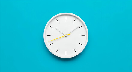 Modern Minimalist Wall Clock on Vibrant Blue Background with Yellow Accents, Perfect for Interior Design, Home Decor, and Contemporary Aesthetics