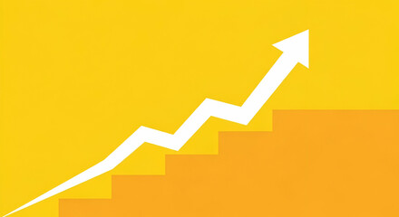 Growth Indicator Graphic Featuring White Arrow and Orange Steps Against Yellow Background for Business Success Concepts