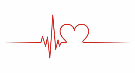 Red Heartbeat Line with Heart Shape Symbolizing Love, Health, and Vitality in Simple Design for Medical or Romantic Themes