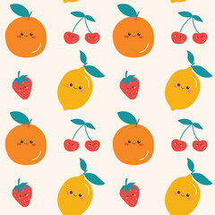Cute fruits seamless pattern background. Vector illustration cartoon flat style