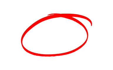 Hand-drawn Red marker circle isolated on a transparent background, brushstroke oval shape for design elements, highlighting, underlining,
