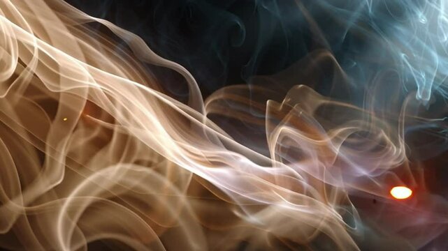 Abstract Smoke Swirls: Intricate swirls of golden and teal smoke dance against a dark backdrop, creating an ethereal and captivating abstract composition.