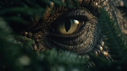 Ancient Gaze: A captivating close-up of a reptile eye, conveying an ancient and enigmatic presence, set against a backdrop of verdant foliage, embodying the secrets of the wild.
