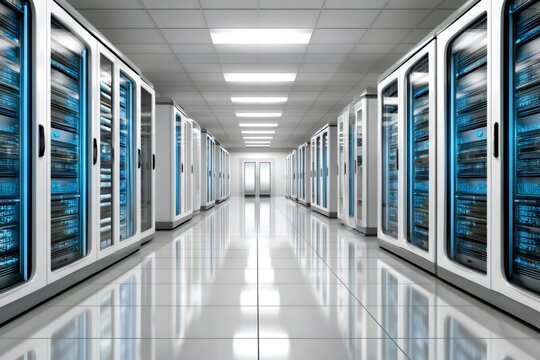 Server room maintaining network security with data processing units - Powered by Adobe