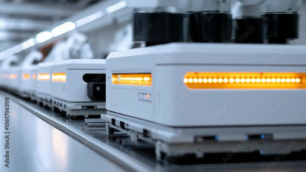 Aufkleber in a modern manufacturing facility, robotic arms are meticulously assembling lithium-ion batteries d