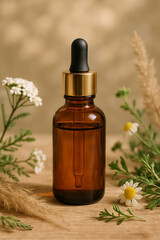 Elegant Amber Glass Dropper Bottle, designed for everyday use with herbal aesthetics