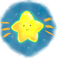 水彩風の手描きのぴかぴか光る星のキャラクターイラスト