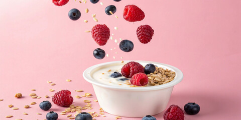 Floating Raspberries Blueberries and Oatmeal